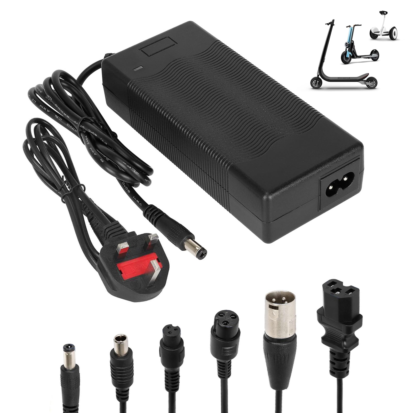 HPGAAVD 42V 2A Electric Scooter Charger, Hoverboard Charger，36V Universal lithium Batterie Charger with 6 Connectors, for Xiaomi Ninebot Scooters, Electric Bike, Drift Boards，Mobility Scooter