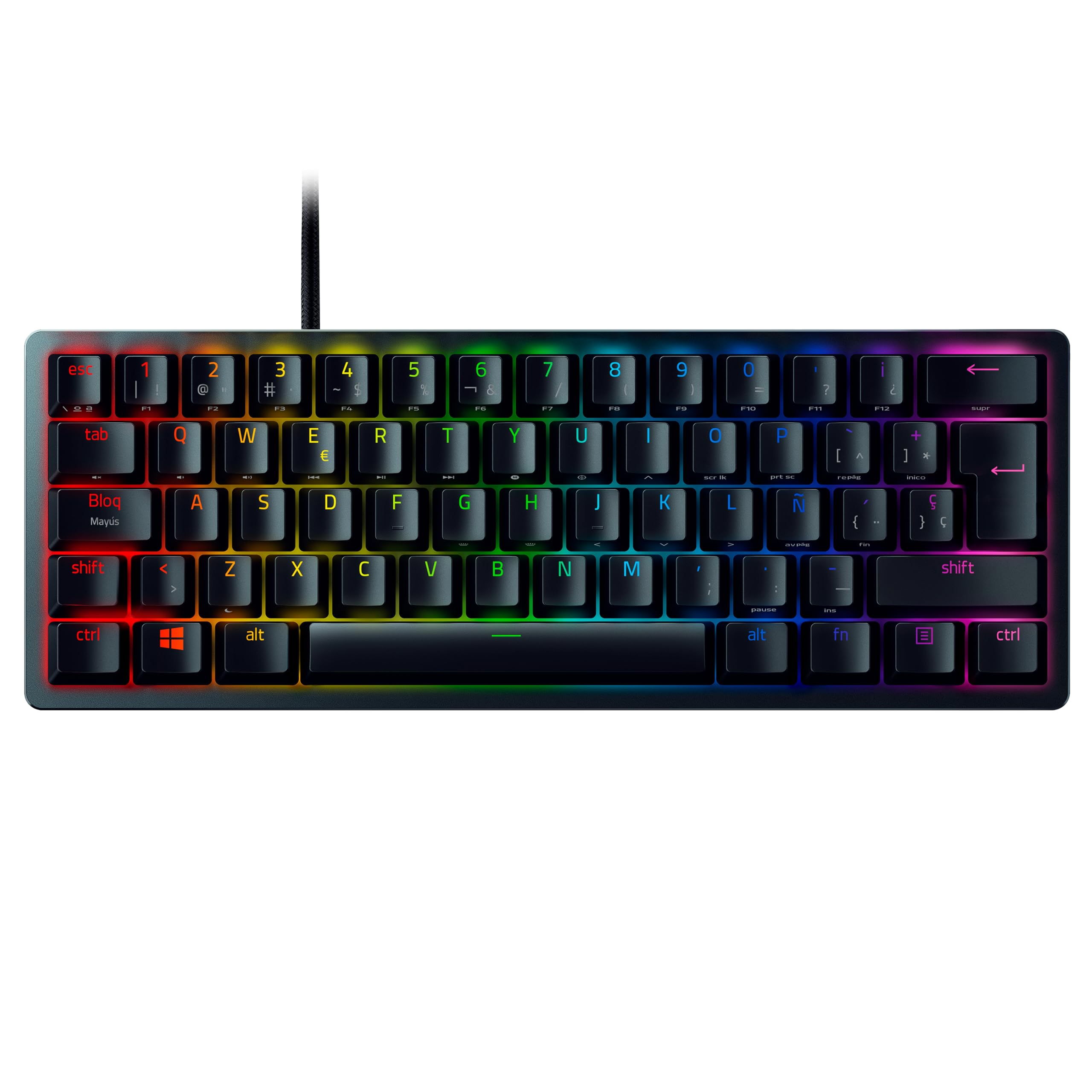 Razer Huntsman Mini (Purple Switch) - Teclado Gaming, compacto para juegos del 60% con interruptores opto-mecánicos (tapas de teclas PBT, cable USB-C desmontable) Teclado Español - Negro