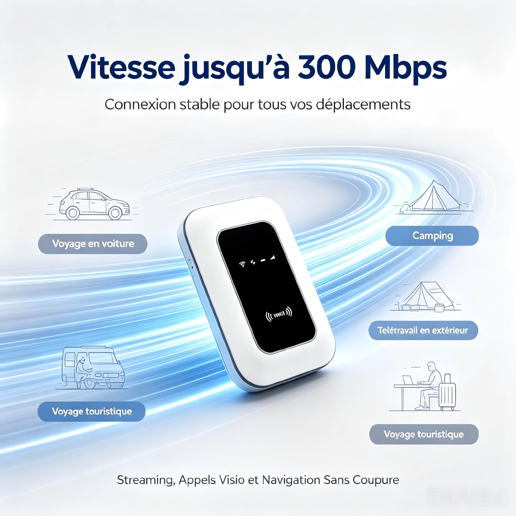 Routeur WiFi Nomade 5G Portable Déverrouillé pour Carte SIM, Prêt à l'emploi, Hotspot Mobile Jusqu'à 300 Mbps, Connecte 28 Appareils, Internet de Voyage sans Abonnement