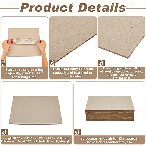 Miniatura 47 de 20 tableros de libros, tableros aglomerados de diseño de papel kraft de alta resistencia, suministros de encuadernación para encuadernación de Blanco