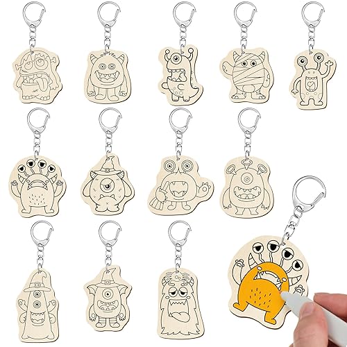 24 Pcs Monster Craft Color Your Own Keychains Diy Craft