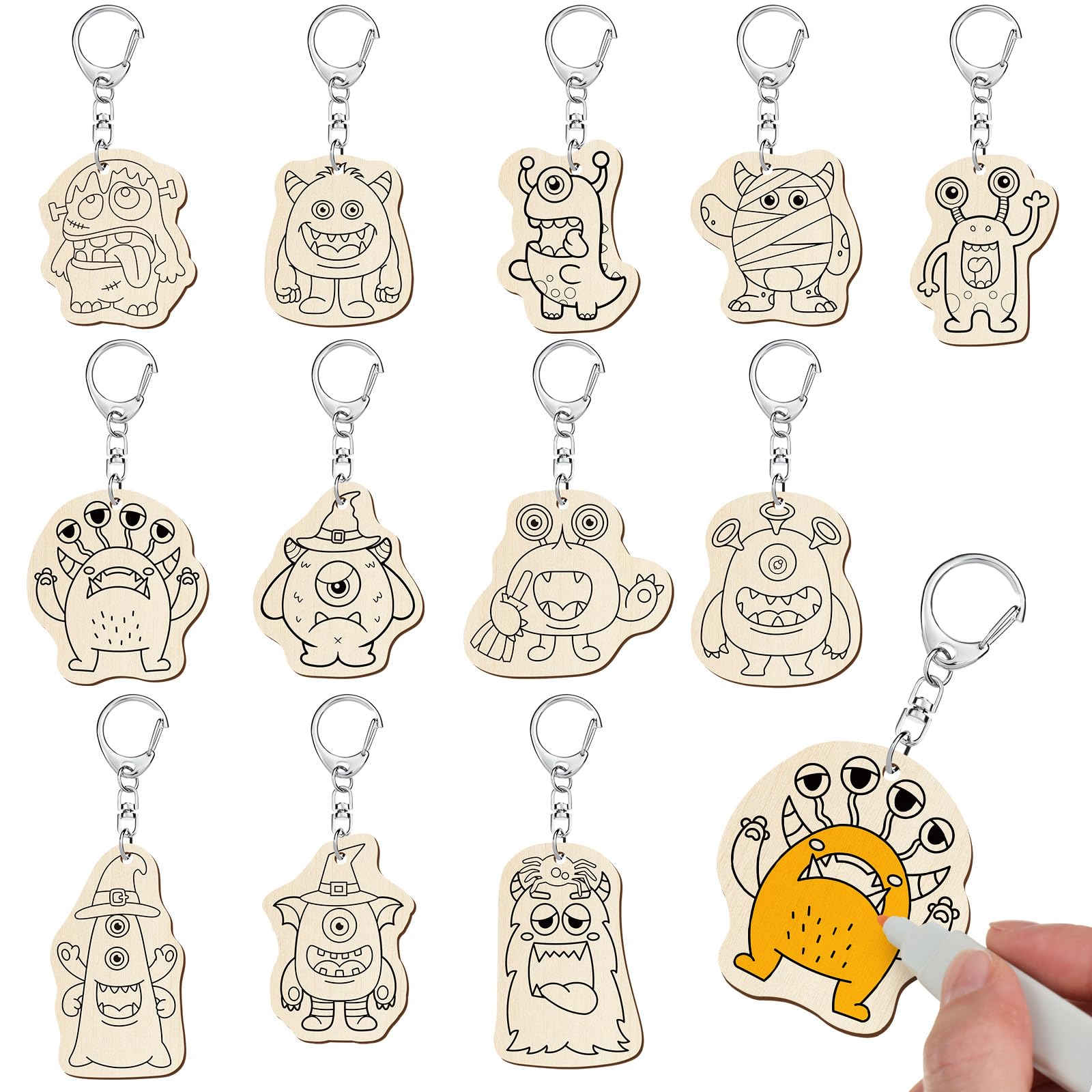 RattanView 24 Pcs Monster Craft Keychains DIY Keychain, 12 Styles