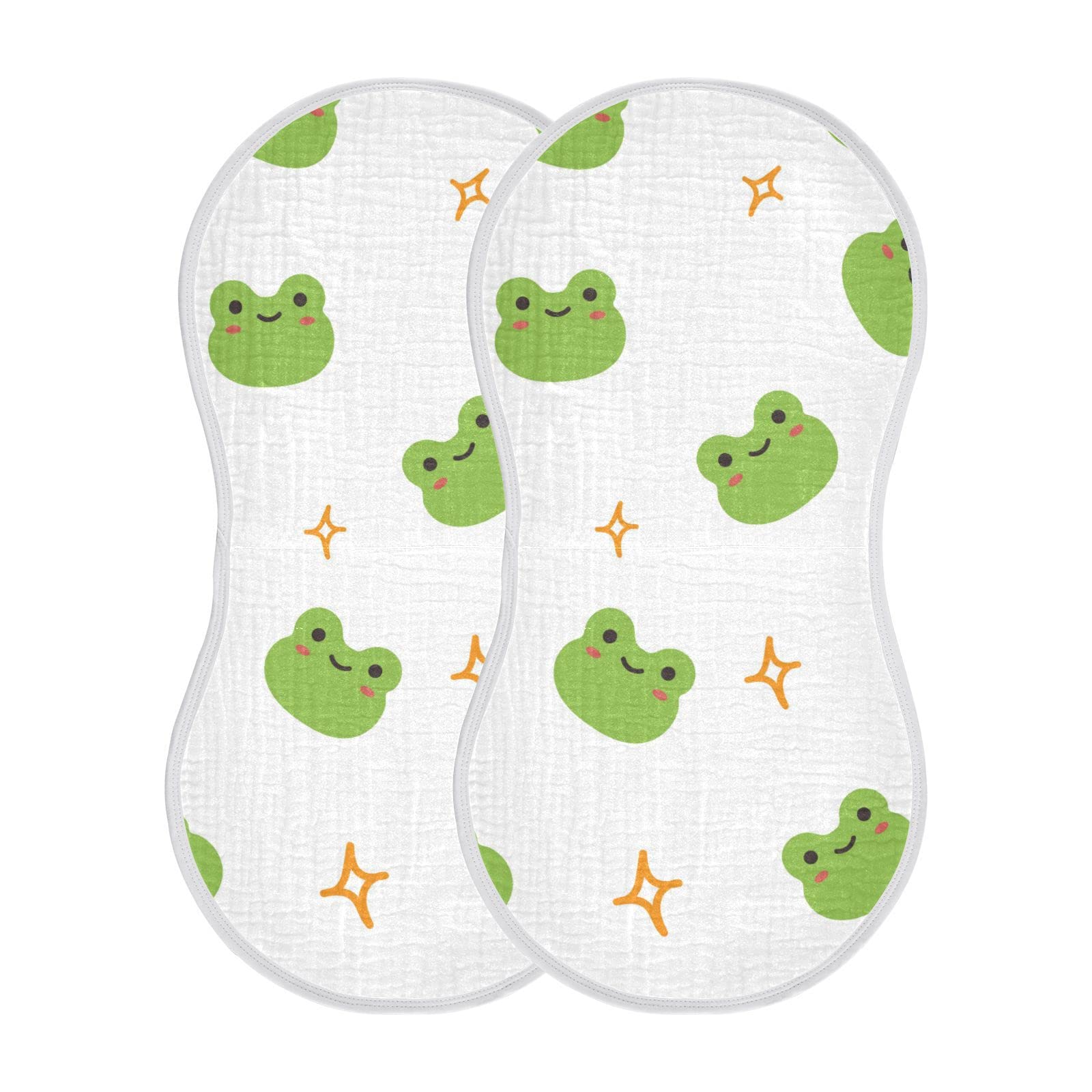 WELLDAY Muslin Baby Burp Cloths Set of 1, Soft Absorbent Cute Frog Muslin Washcloths, Bibs, Face Towel for Newborn Boys Girls, 22 x 11 Inch