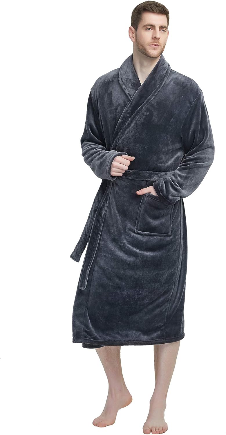 U2SKIIN Mens Fleece Robe Plush Collar Shawl Bathrobe at  Men’s Clothing store