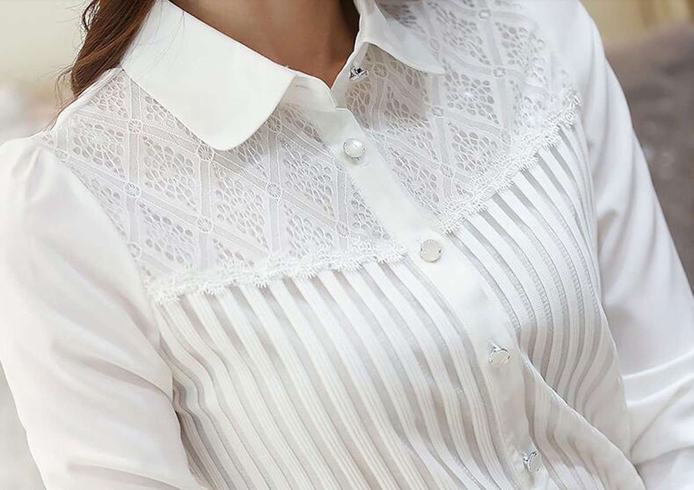 Blusa Vintage Botones Manga Larga Elegante Cuello Alto para Mujer