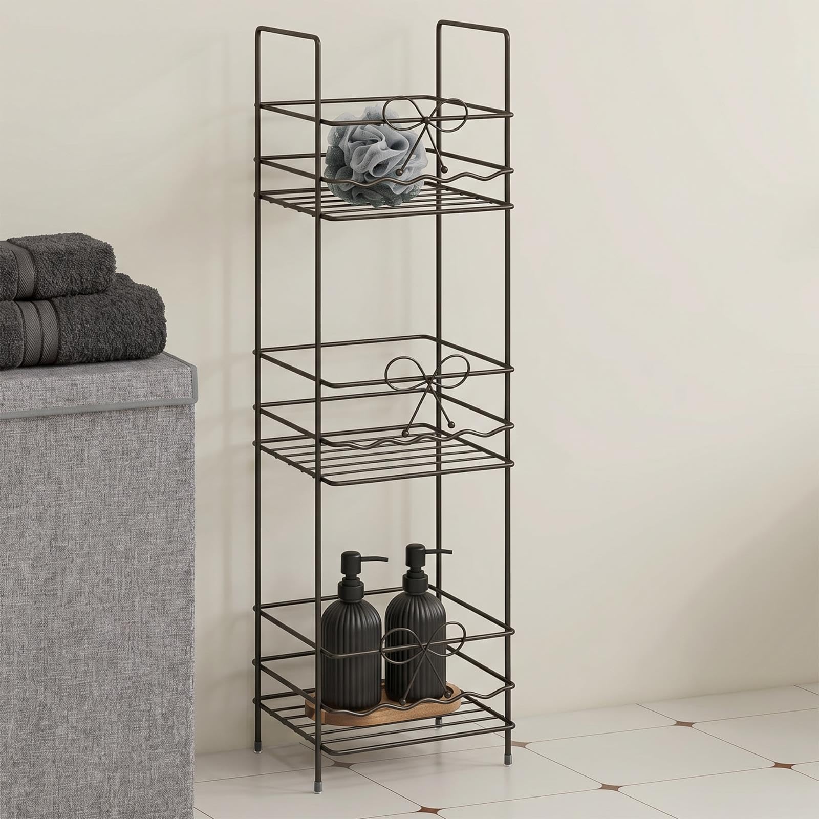 OHS Free Standing Shower Caddy Bow Design 3 Tier Bathroom Caddy, Black