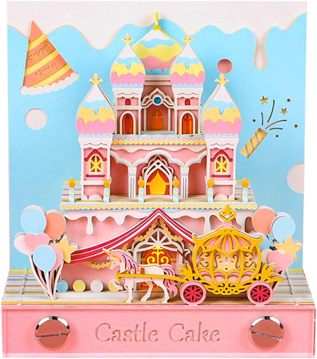 3D Memo Pad Paper Art with Lights, Castle Cake 3D Notepad Paper Carving Non-Sticky Sticky Notes Cute Silhouette, 3D Art Memo Pad DIY Creative Birthday Gift