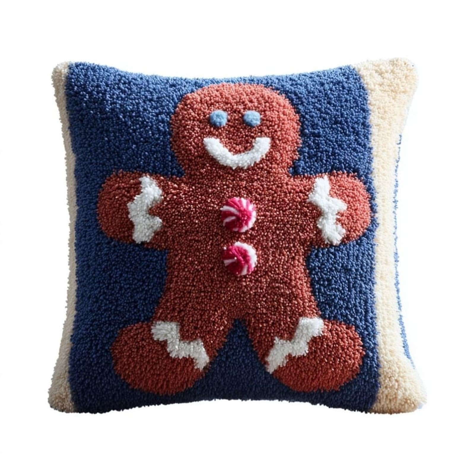 AxiangziK DIY Latch Hook Kits 43x43cm,Christmas Gingerbread man Latch Hook Embroidery Kits Cross Stitch Sofa Cushion Cover with Tool fit for Beginner and Adults