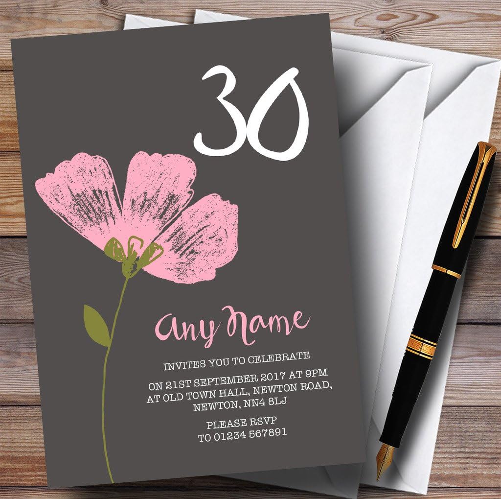Pink Watercolour Flower 30th Personalized Birthday Party Invitations