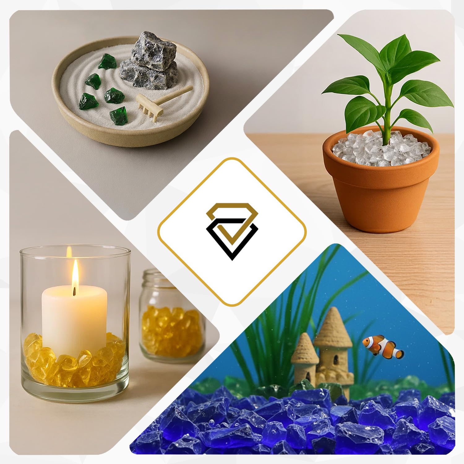 Glassteine Blau 10kg (3-5 cm) – Dekosteine Garten & Aquarium Deko Steine – Hochwertige Glasbrocken für Gabionen, Vasen & Blumentöpfe – Recyceltes Glas & Wetterfest(Blau, 10kg)