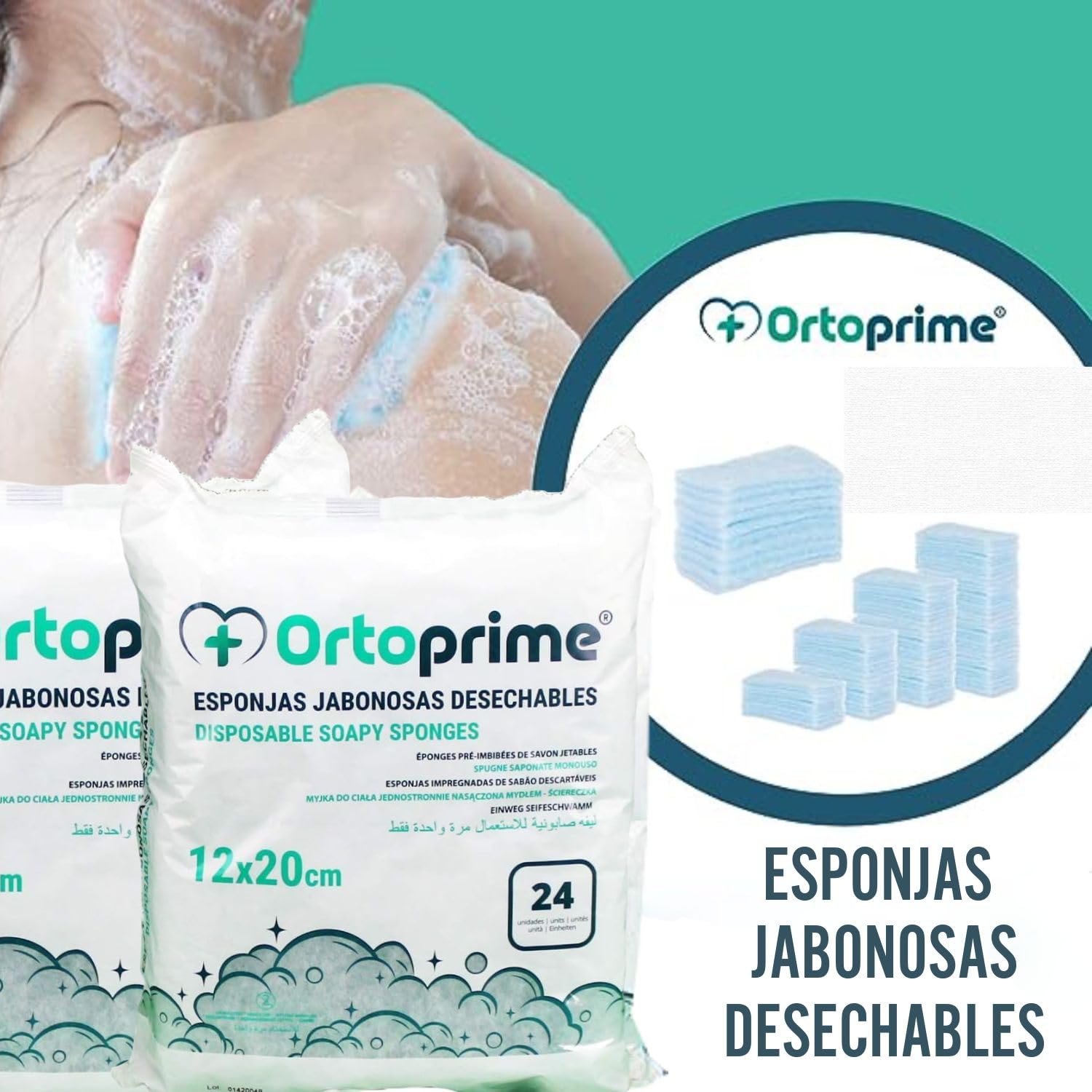 OrtoPrime 240 Esponjas Jabonosas Desechables Hipoalergénicas Suaves - Toallitas Jabonosas para Bebes Niños y Adultos