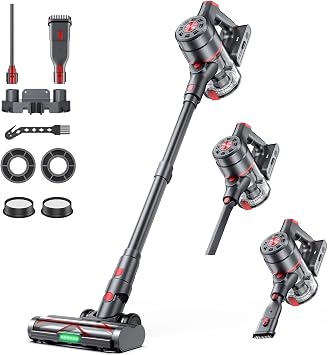 Cordless Vacuum Cleaner, 580W 60KPA Dual Motor Stick Vacuum for Home with 70mins Runtime, 6 LED Green Headlights, Self-Standing Design, V-Shaped Floor Brush for Carpet Tile Pet Hair Hardwood Floors
