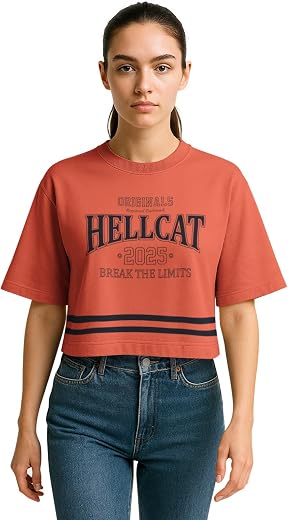 HELLCAT Oversized Crop Tshirt for Woman | Women's Half Sleeve Oversized Tshirt