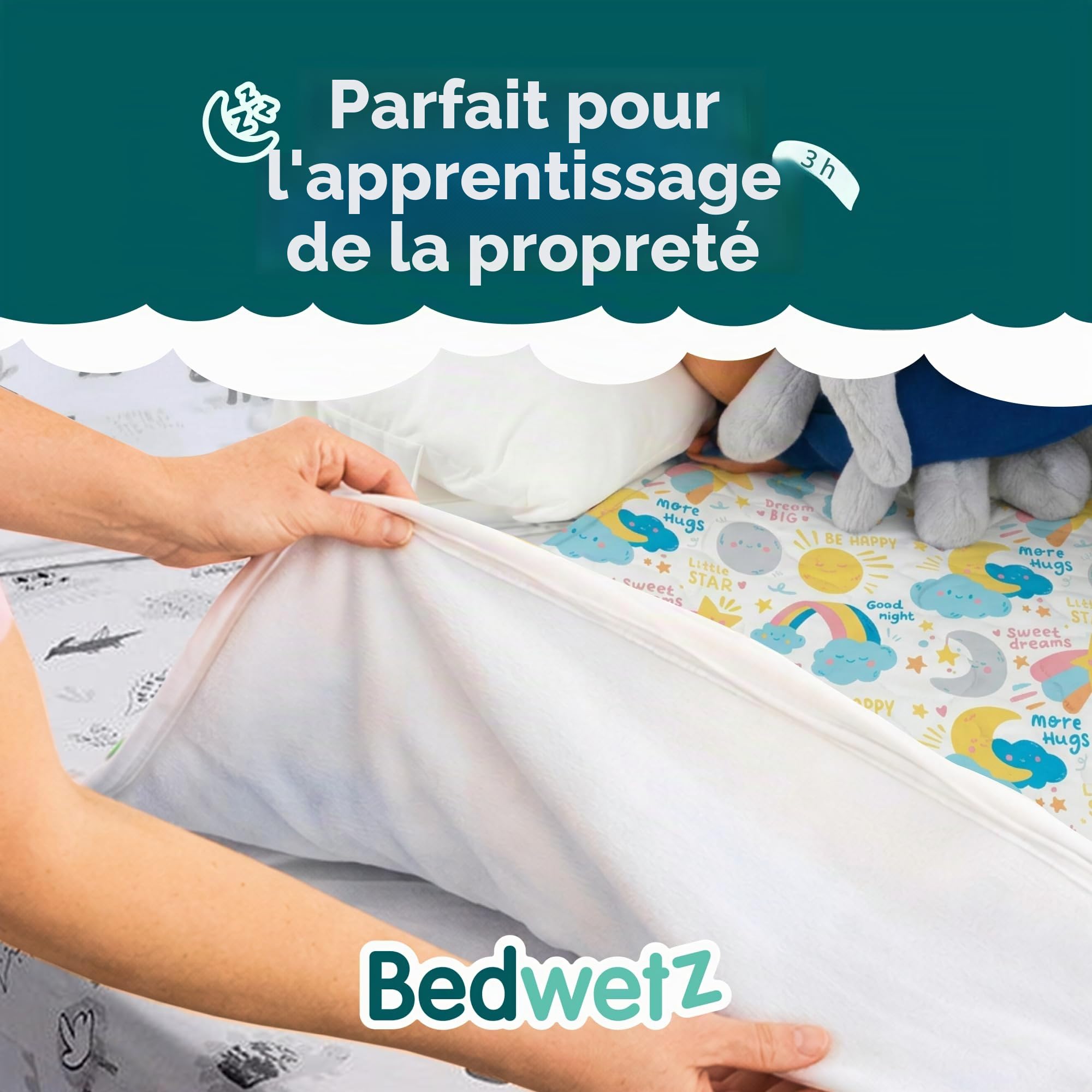 Alèses de lit d'apprentissage de la propreté | Protège-matelas 100 % imperméable | Draps d'énurésie, taille pour lits simples et tout-petits | Tapis antidérapant avec bandes latérales | Marque