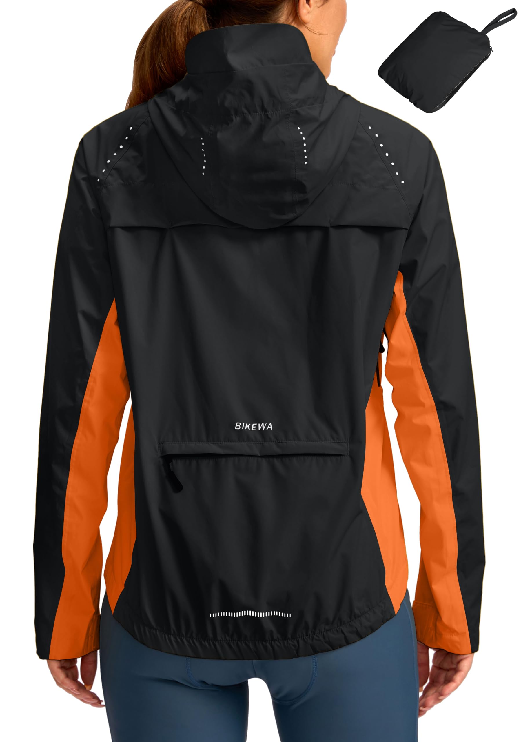 Bikewa Women's Cycling Rain Jackets Waterproof Windbreaker Lightweight Running Windproof Reflective Jacket Packable Hooded