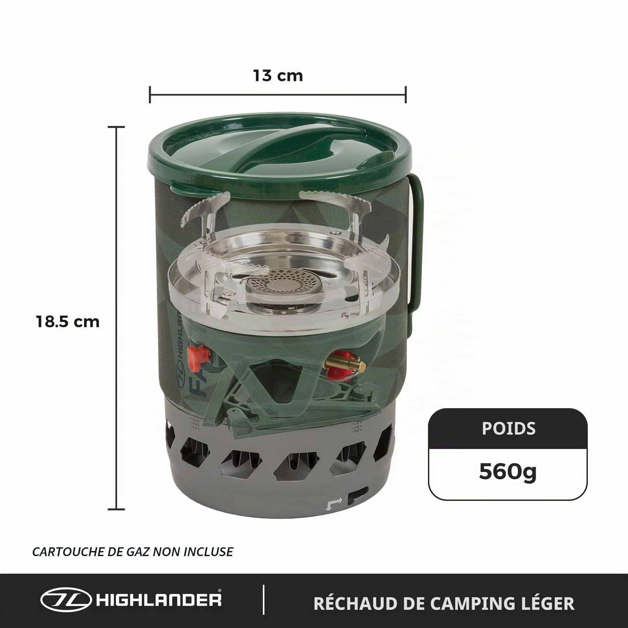 HIGHLANDER Réchaud de Camping à Lame Fastboil Mk3 de Brûleur portatif Compact avec Pot de 1,1 L - Idéal pour Les campeurs, la randonnée et la pêche (Olive)