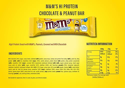 Miniatura 5 de M&M's Protein Bar - Paquete de 12 barras de proteína de chocolate, barras de proteína Hi para aumento de peso, caramelo alto en proteínas, con