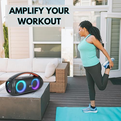 Miniatura 4 de Dolphin Altavoz Bluetooth LX-220 Boombox  Sonido fuerte y nítido  IPX5 impermeable con batería de larga duración y luces de anillo de fiesta para