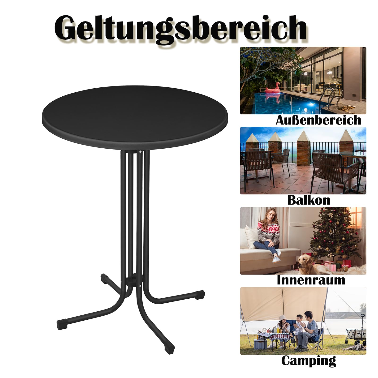 LZQ Table mange-debout pliante - Diamètre : 80 cm - Ronde - Pour l'intérieur et l'extérieur - Pour événements, bars, clubs ou restaurants - Noir