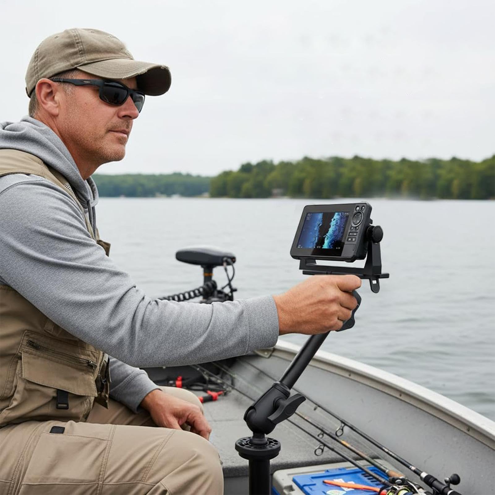 Kajak-Echolotgeber-Halterung 360° drehbare elektronische Haltevorrichtung | Fischfinder-Halterungen mit Verlängerungsstange für Boote für Bootsangeln See Fluss Meer Outdoor Sport Fotografie
