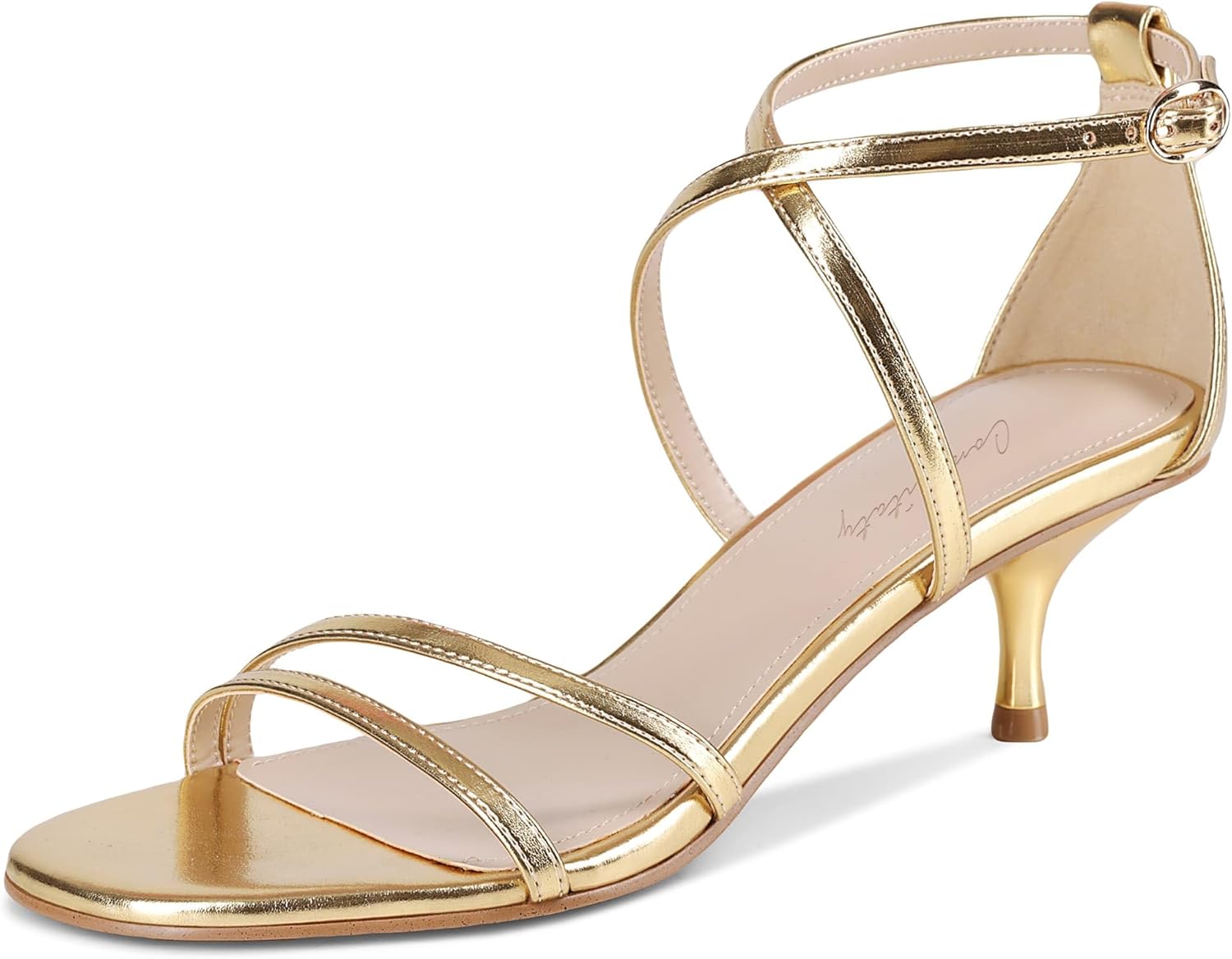 Women’s Strappy Kitten Heel Sandals Ankle Strap Open Toe Dress Shoes for Wedding Party