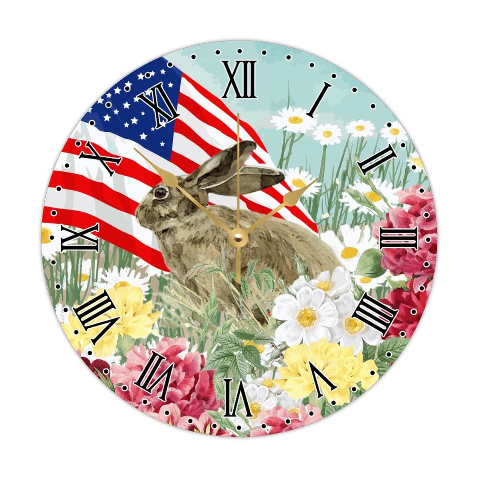 Horloge murale en bois grand format 38cm design rustique et fleurs