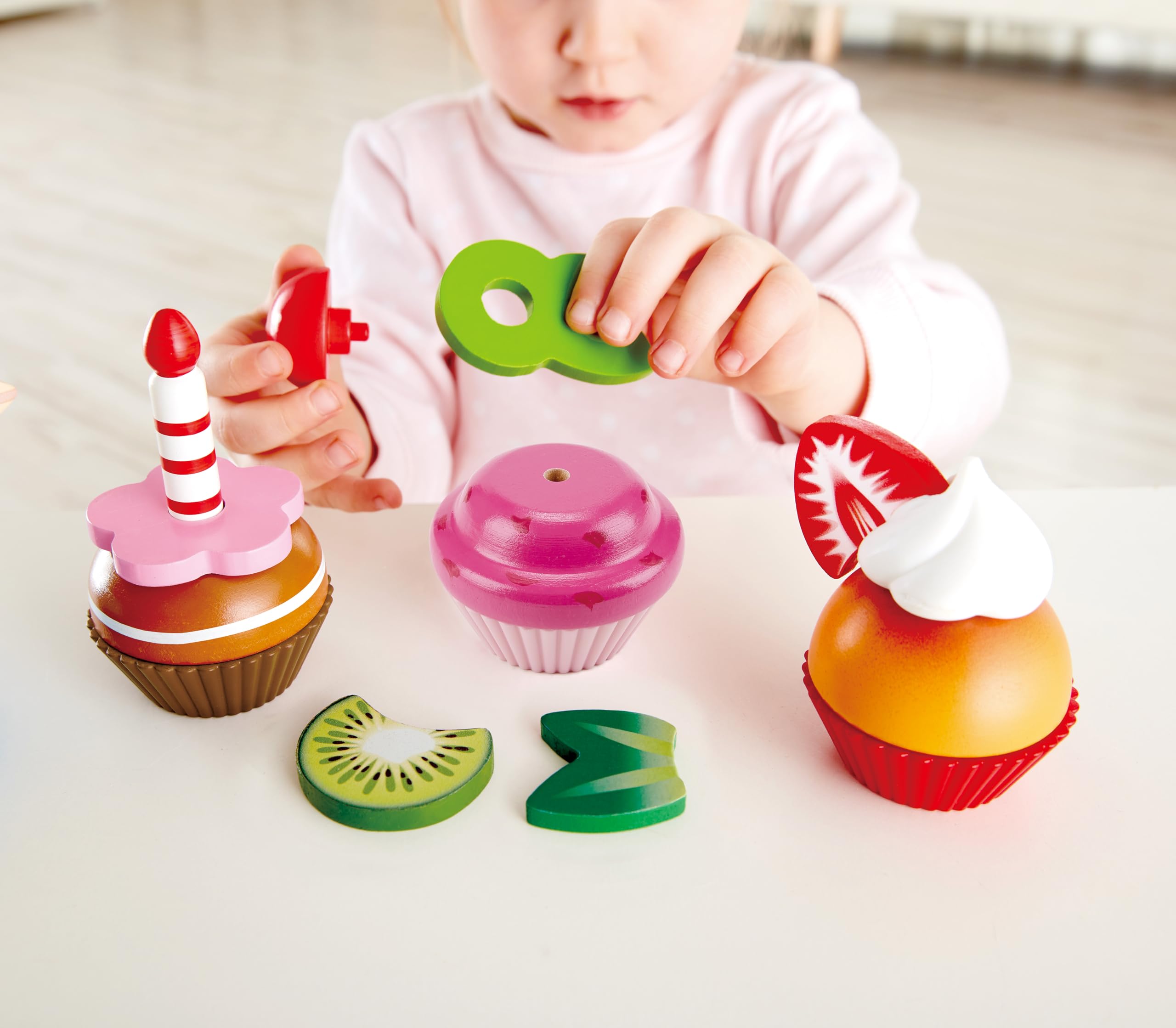 Hape E3157 Colourful Wooden Cupcakes, Realistic Pretend Play Food Kitchen Toy for Children Ages 3+ Years, Multicolor