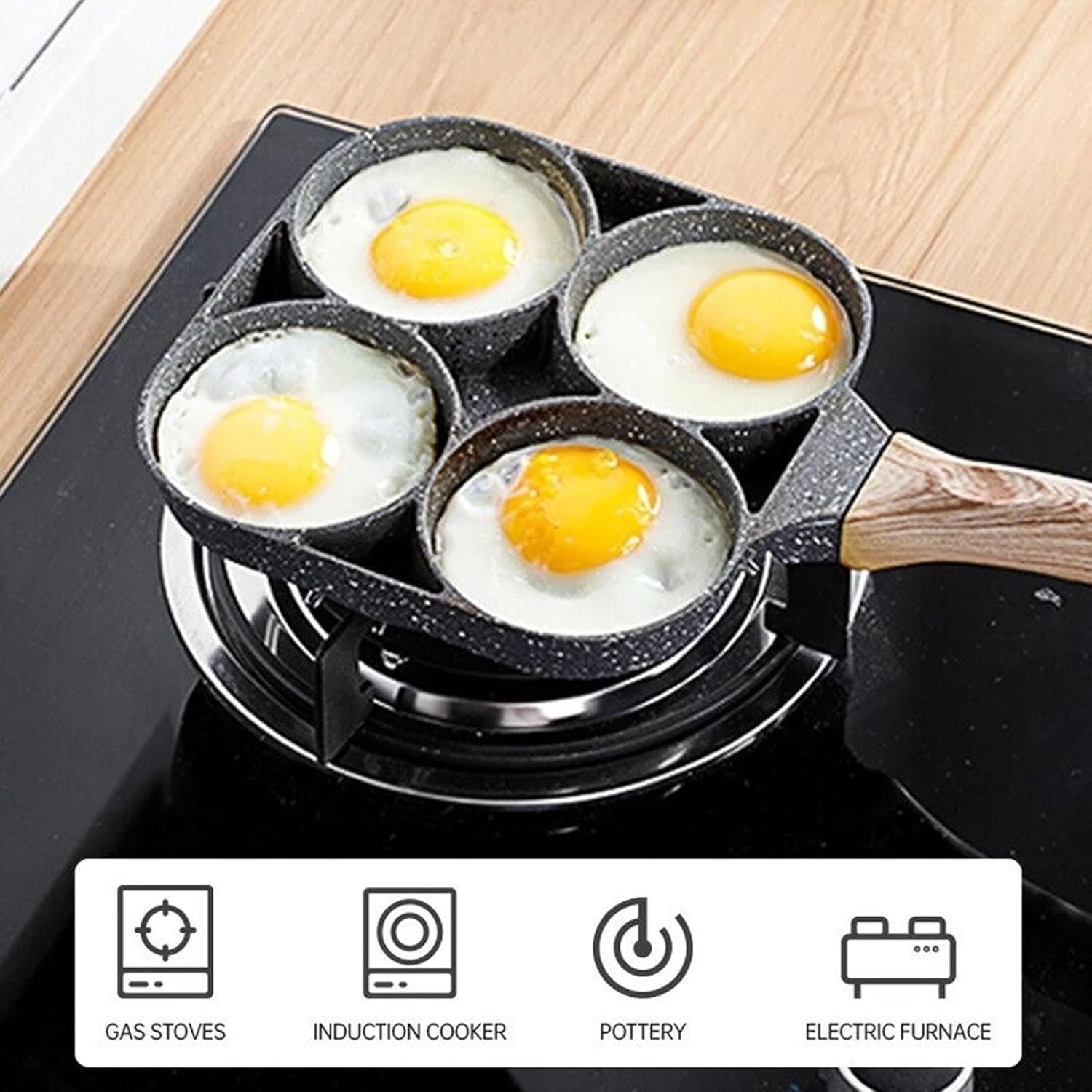 Maifan Stone Multi-hole Egg Frying Pan, 4 Cup Egg Frying Pan Nonstick, Multipurpose Frying Pan for Fried Eggs, Pancakes, Hamburger Patties, Suitable for All Stoves (1pc)