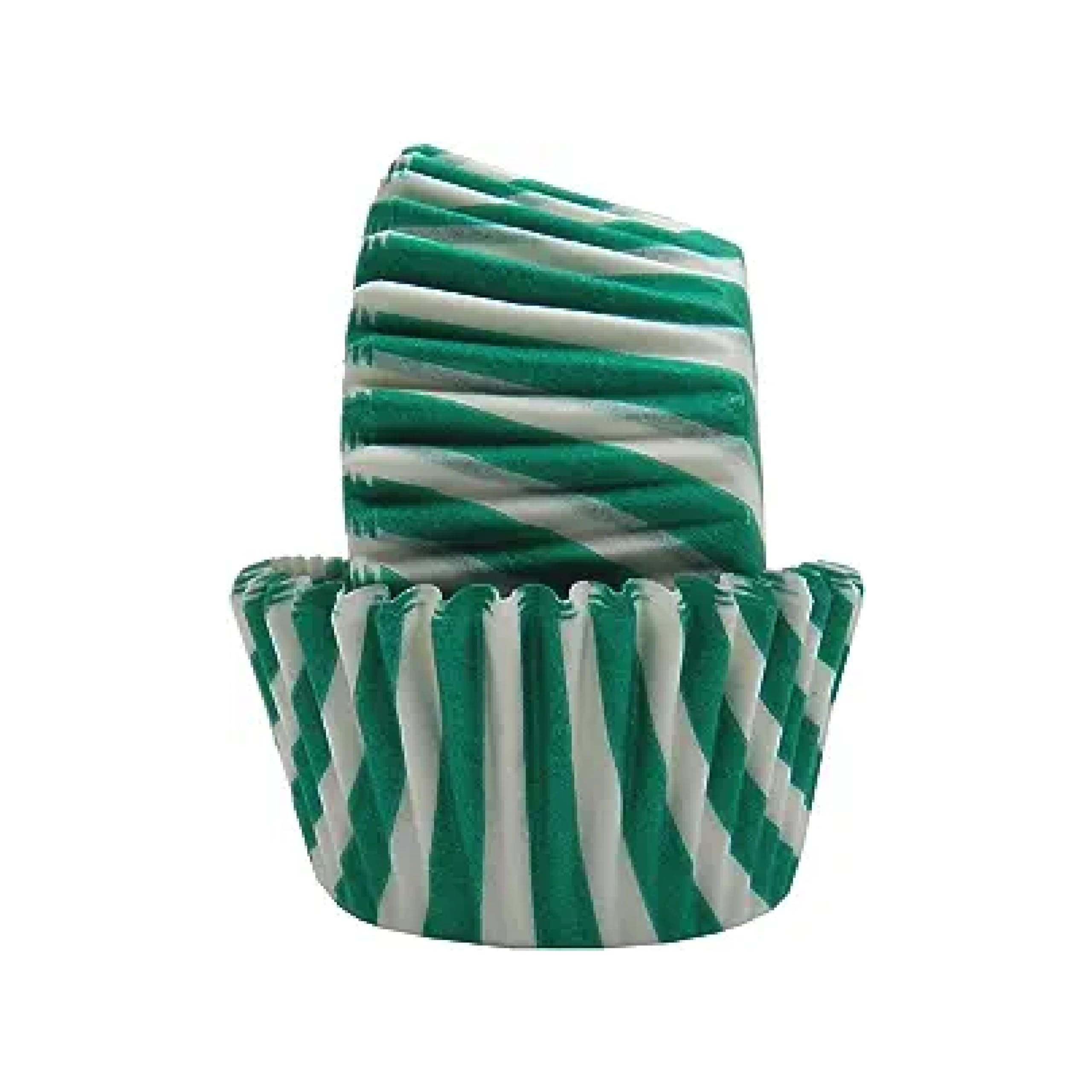 Regency Wraps Standard Baking Cups Greaseproof Professional Grade For Cupcakes and Muffins, Green/White Stripe, Pack of 40