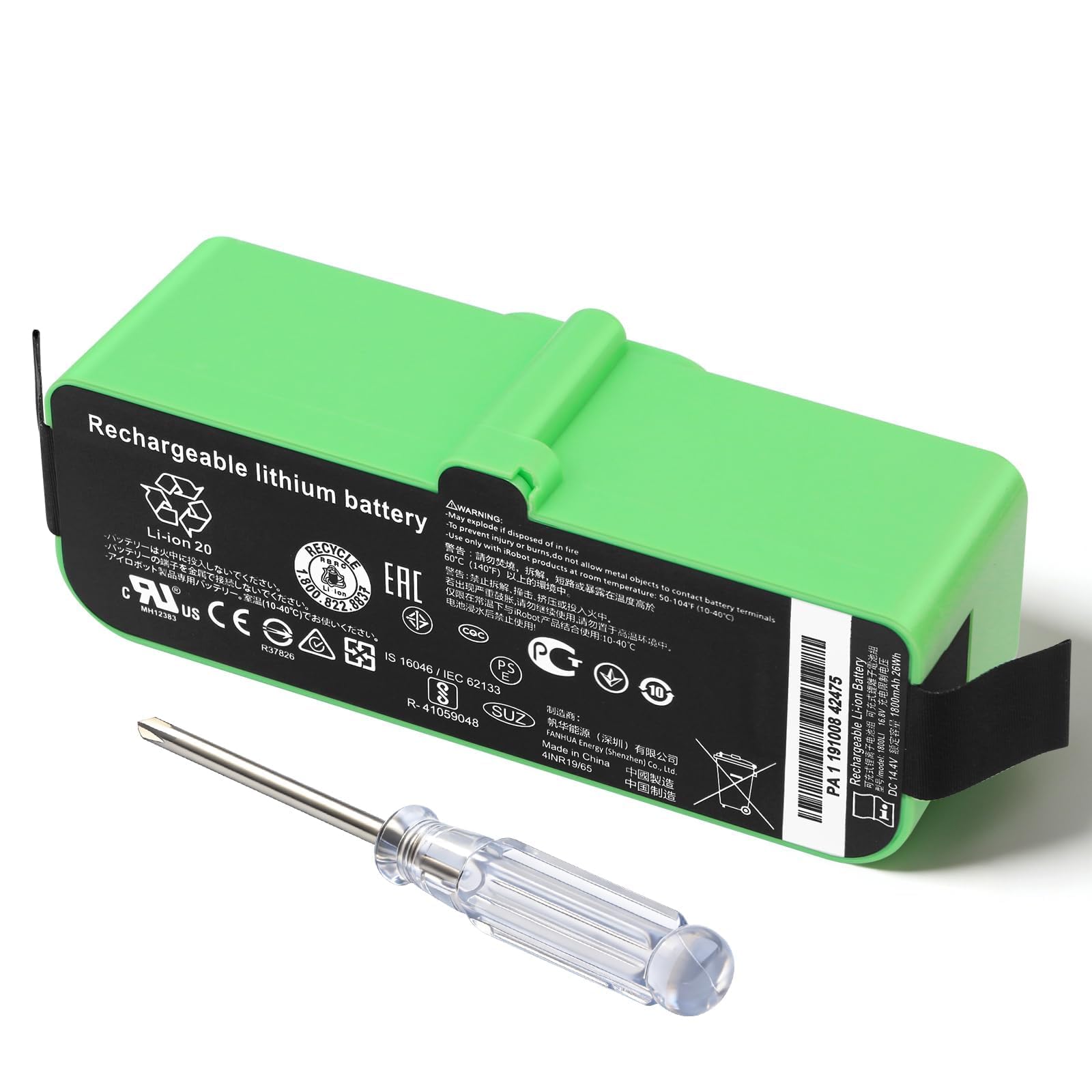 1800LI Batterie pour iRobot Roomba 500 580 595 600 700 800 900 610 670 680 | 671 675 677 685 690 691 695 696 760 761 770 780 790 860 870 871 880 890 895 960 965 966 980 Robot Vacuum Cleaners 1800mAh