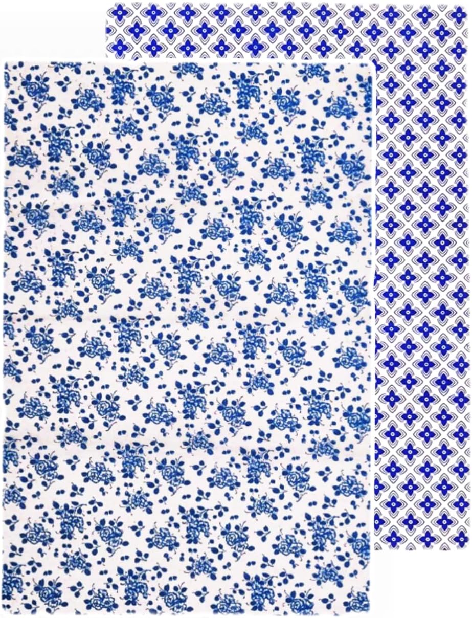 Raelium 2Pcs Flowers Ceramic Decals,Porcelain Underglaze Transfer Paper, for Clay Ceramic Porcelain Under Glaze Transfers,for Handmade Pottery Enamel Decals,14 * 19inch (Provence Sky Blue 2pcs)