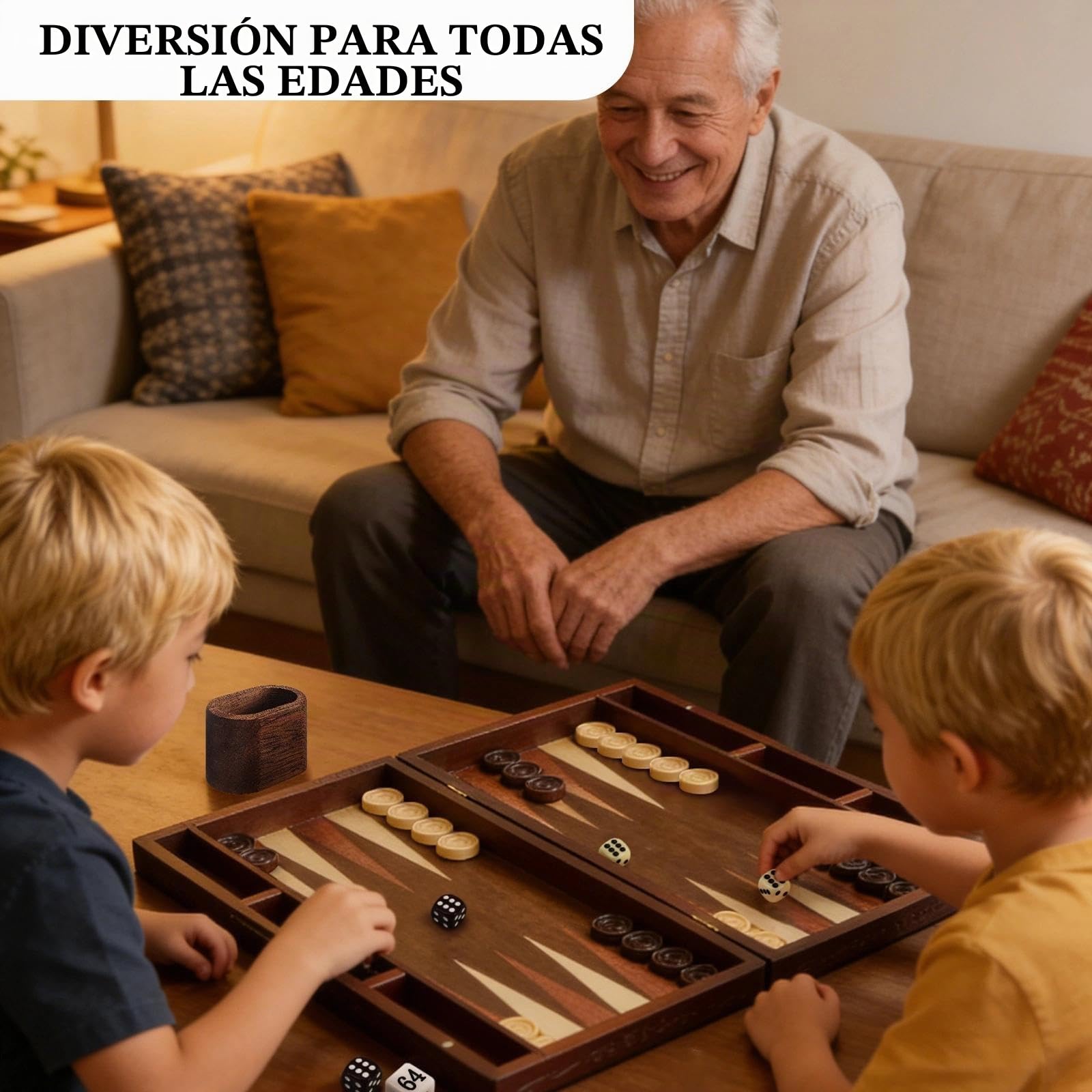 Set de Backgammon para adultos Gran tablero de 40 cm de madera Compacto plegable y perfecto para viajes Incluye dados Juego de mesa clásico para el hogar