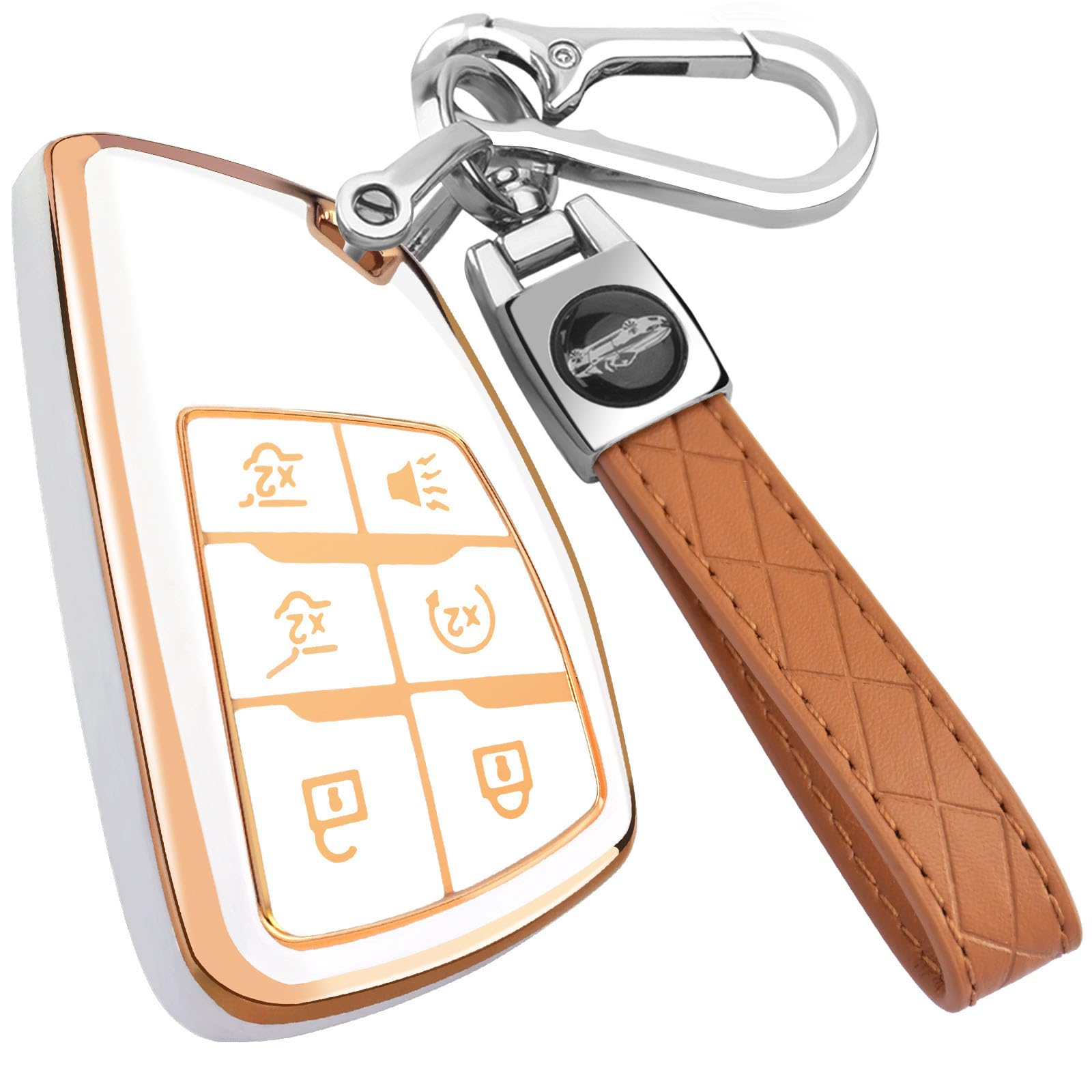 XIYANG TRADE for Chevy Key Fob Cover with Keychain,Key Case Shell TPU Protection Compatible with Chevy GMC Yukon Denali Tahoe Suburban Equinox Traverse Silverado Terrain Buick Envision,White