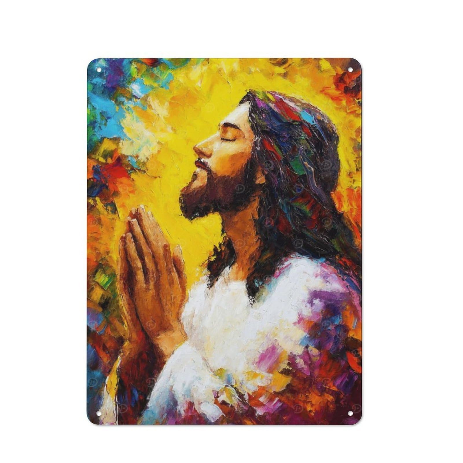 Junmoney Jesus Praying Painting Rustic Metal Wall Sign 40X30cm For Kitchen Or Home Bar, For Garage, Workshop And Man Cave Decoration