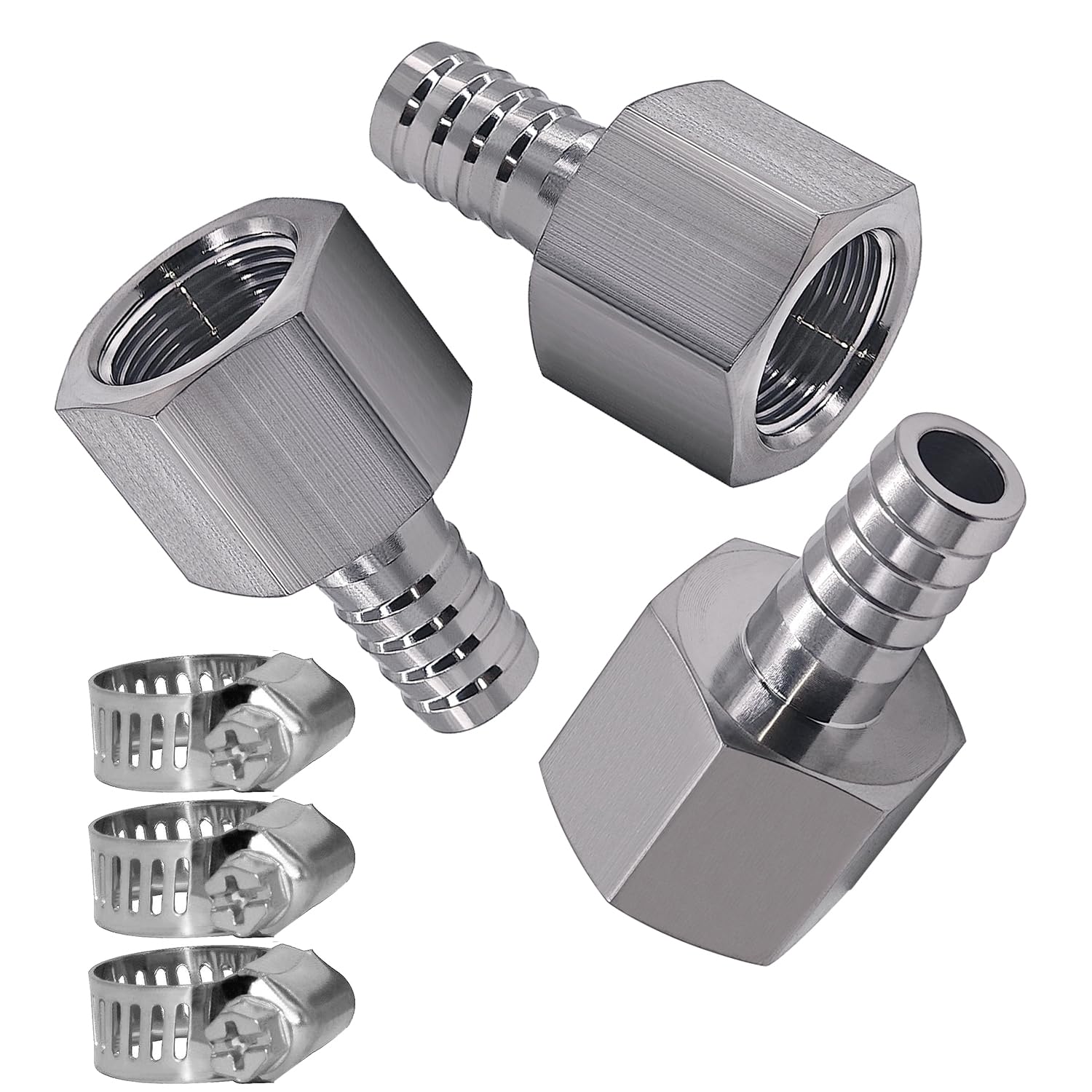 Beduan Stainless Steel 1/4" Hose Barb to 1/4" Female Home Brew Water Air Gas Fuel (Pack of 3)