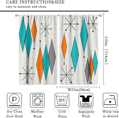 Miniatura 2 de Cortinas modernas de mediados de siglo, diseño abstracto de estrellas atómicas geométricas con patrón de diamante para dormitorio, sala de estar,