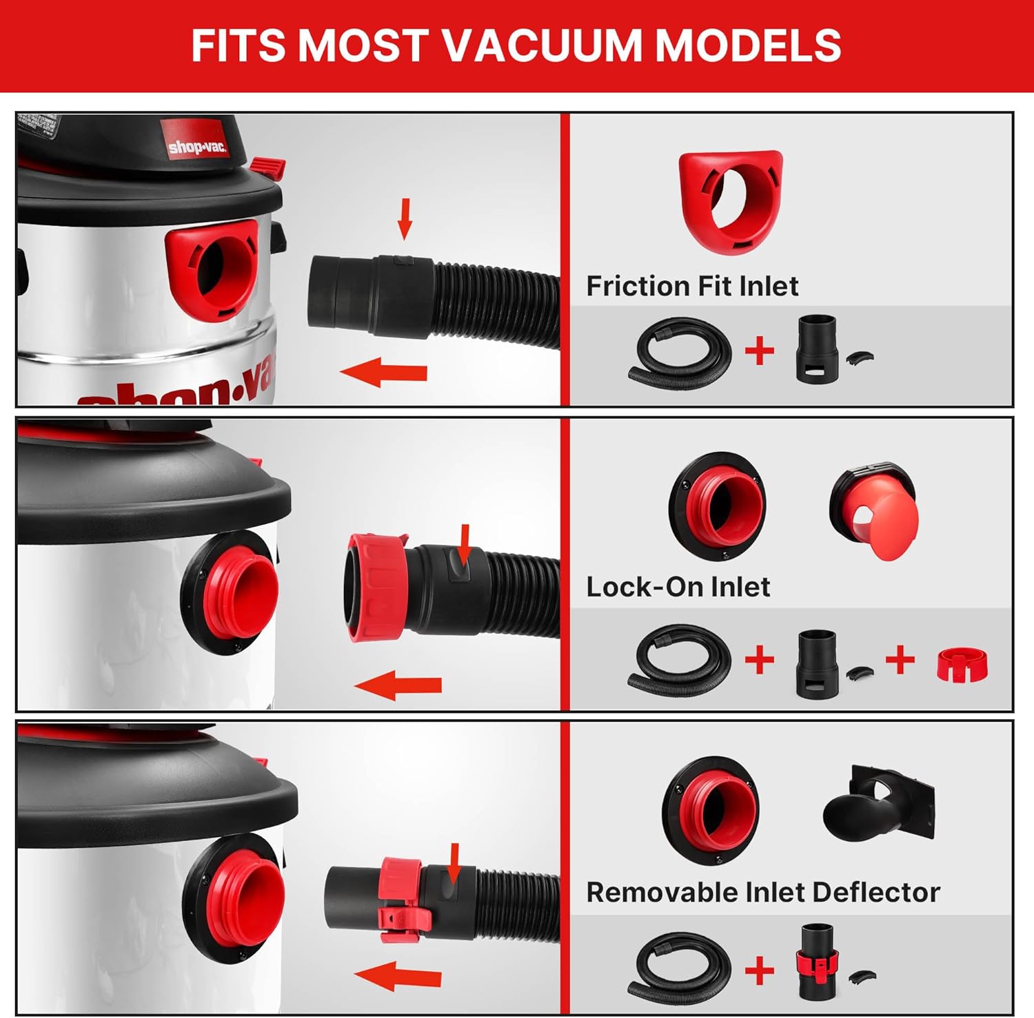 Shop-Vac 8' X 2-1/2" Universal Hose Black, Replacement Hose Compatible with Rigid, Dewalt, Husky, Craftsman, Bauer, Masterforce Vacuum Cleaners