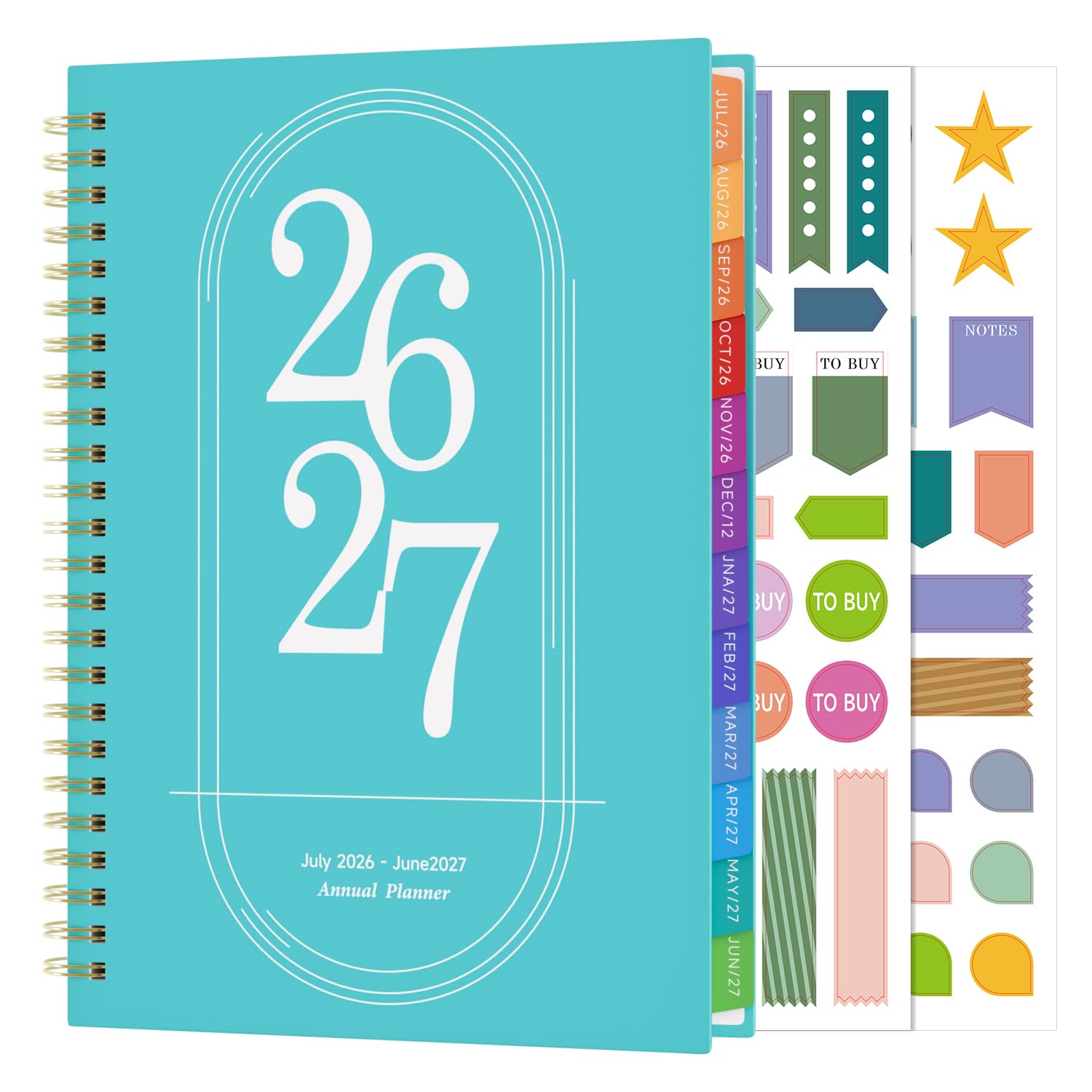 Academic Diary 2026-2027 Week to View A5, July 2026 - June 2027, To Do Weekly Planner 2026-2027 with Colourful Tabs, Hardcover, Spiral Twin-Wire Binding for School Teachers