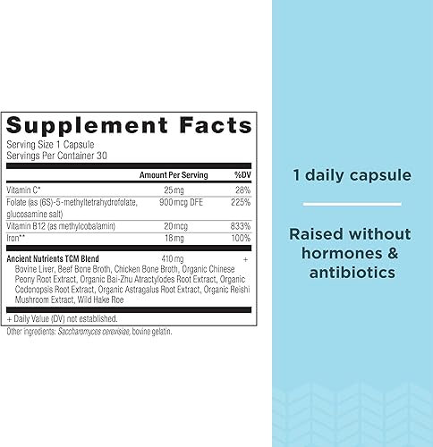 Miniatura 2 de Suplemento de hierro de Ancient Nutrition 18 mg por porción apoya la respuesta a la fatiga y el estrés hierbas adaptogénicas activadas por enzimas