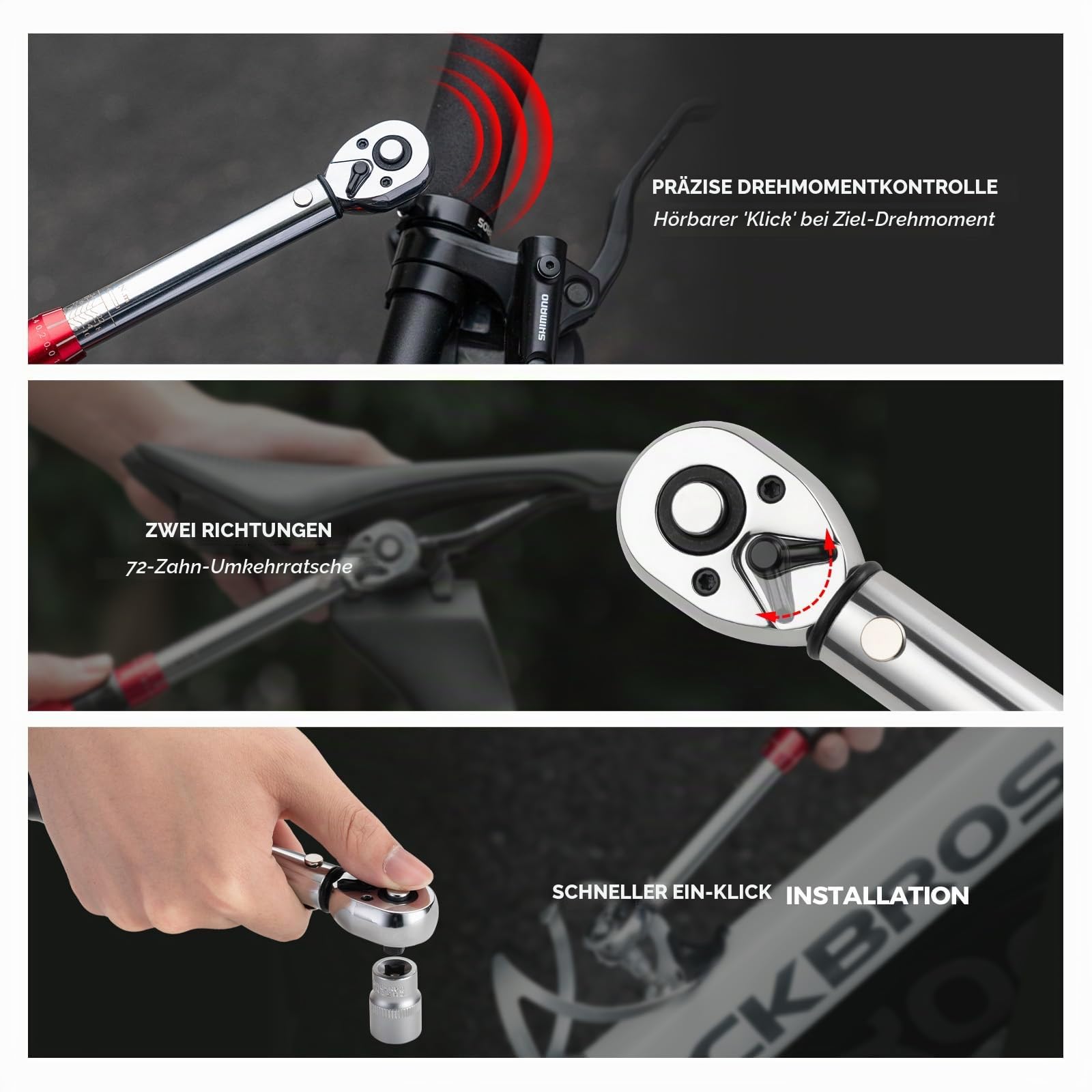 ROCKBROS Fahrrad Drehmomentschlüssel Set 2-24 Nm, Multifunktionales Reparaturwerkzeug mit 72-Zahn Ratsche, 12 Bits & H5-Verlängerung, 1/4 Zoll Drehmoment Werkzeug für Fahrradwartung, E-Bike & Gravel | Umschaltknarre mit 72 Zähnen, mikrometrische Einstellu