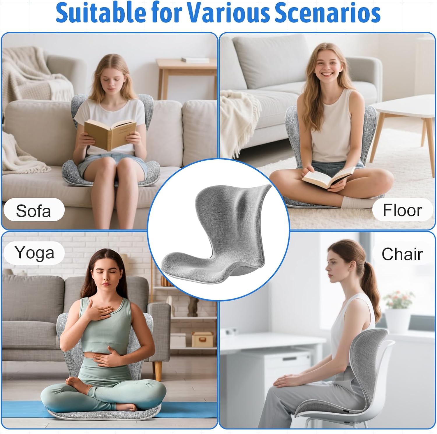 Derson Ergonomic Lumbar Support Backrest Seat Cushion for Office Chair, Posture Corrector for Lower Waist Back Pain, Memory Foam Large Back Straightener Cushion for Office, Floor Seat and Work