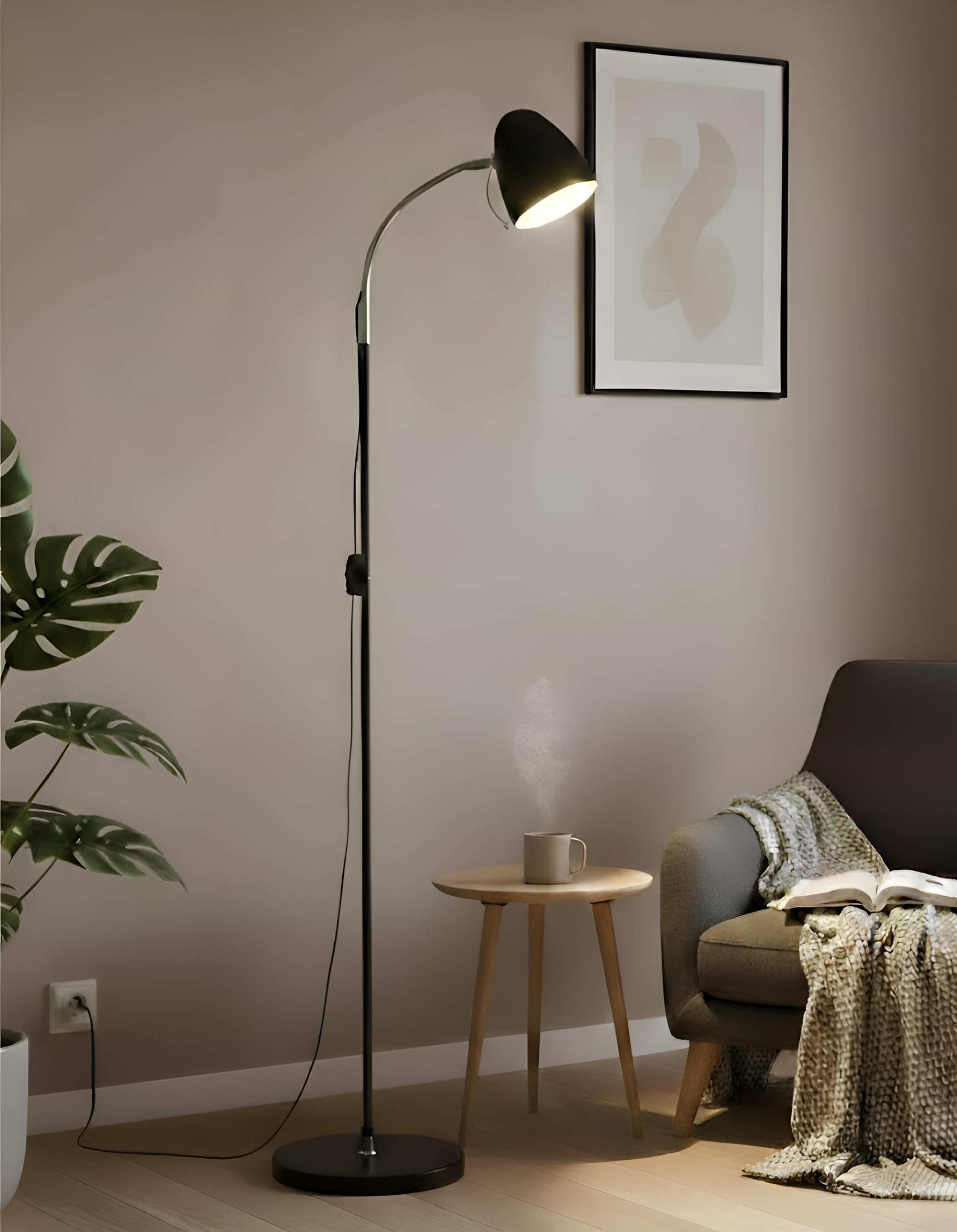 XERGY 24W Adjustable Gooseneck Modern Floor Lamp – Stylish Standing Lamp with Metal Base for Living Room, Bedroom, and Office, Easy Home Lighting-E27 Bulb Base (Bulb Not Included)