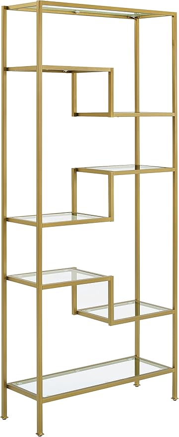Crosley Furniture Sloane Bookshelf with Glass Shelves, Bookcase Storage, Gold