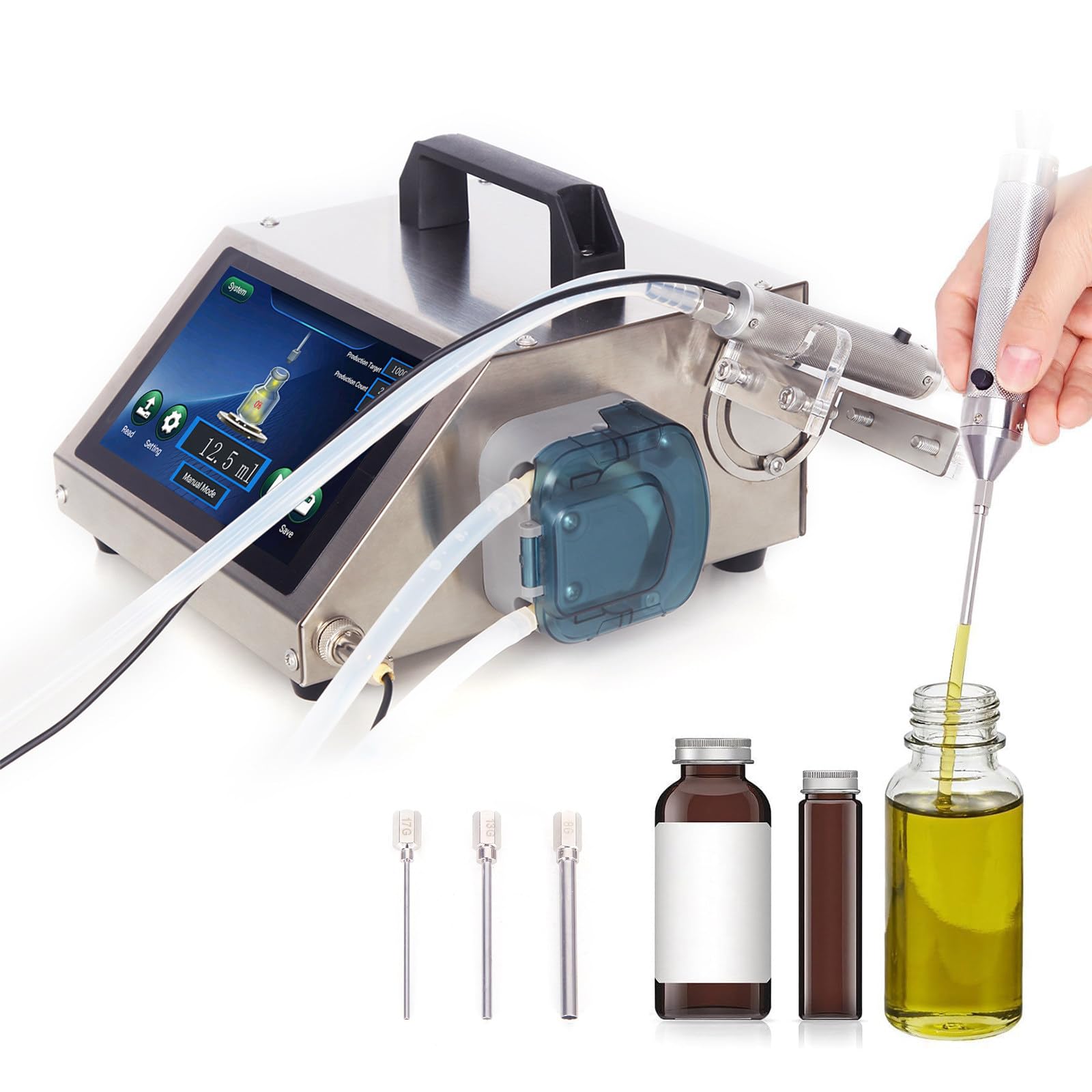 ZHLINGQ Automatic Bottle Filling Machine, Small Bottle Filler, Portable Liquid Filler, Digital Control, 1-100ml Capacity, Max Flow Rate 140-600ml/Min, For Essential Oils, Creams, Cosmetics HD1370