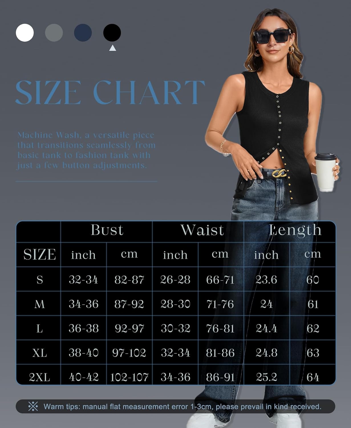 Tank Tops for Women Dressy - Waffle Knit Vest Shirts Snap Button Down Sleeveless Blouse Summer Casual Going Out Top - Image 5