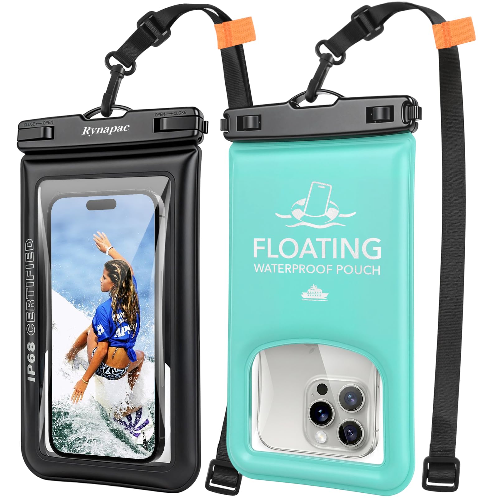 Waterproof Phone Pouch Floating 2 Pack, IP68 Waterproof Phone Case with Lanyard for iPhone 17 16 15 Pro Max, Galaxy S26 Ultra, Touch Screen, Cell Phone Dry Bag for Beach Cruise Essentials, Up to 8.5"
