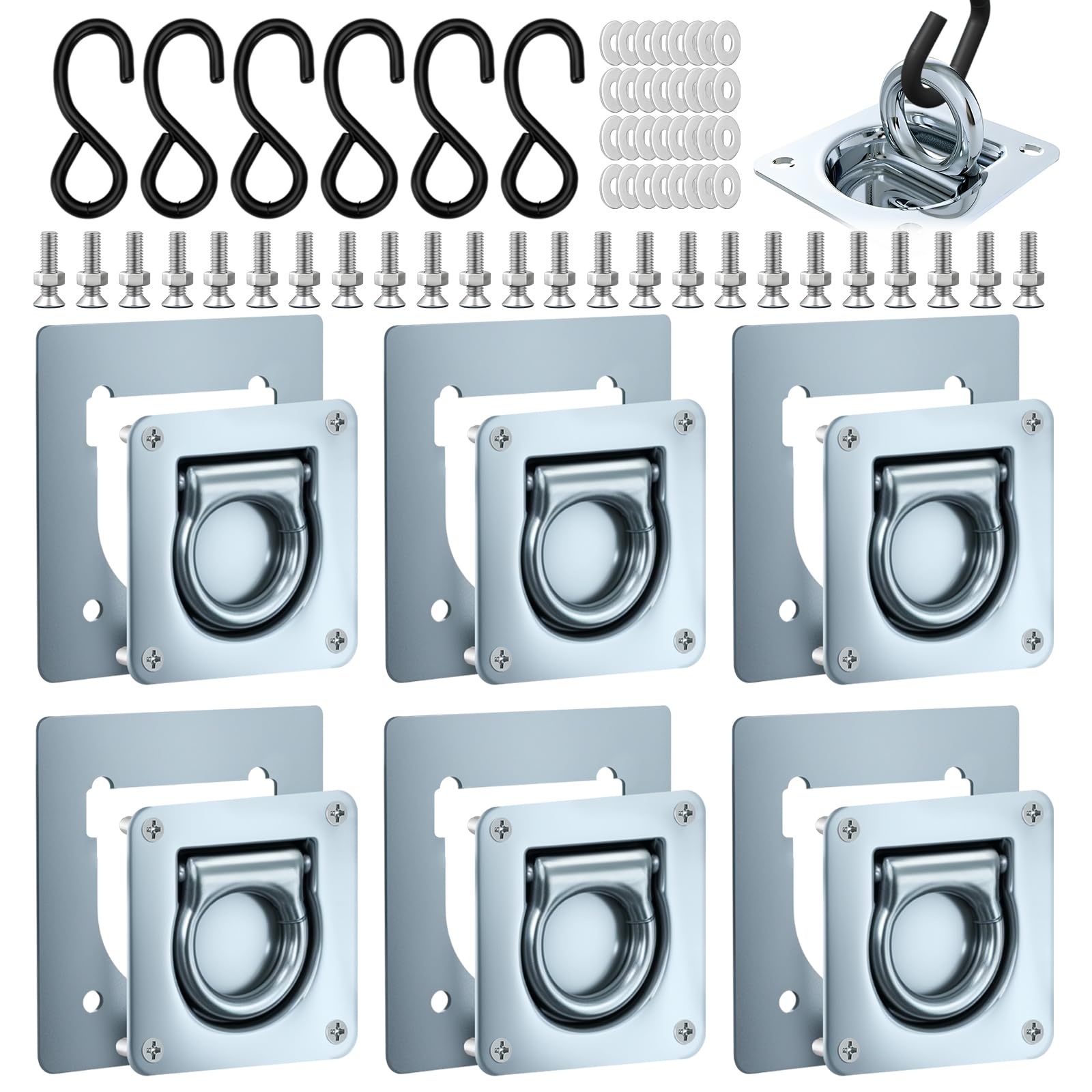 YUJUVI Anhänger Zurrösen mit Gegenplatten Zurrmulde 6 Stück Robuste Zurrmulden inkl Schrauben und Zurösen Ladungssicherung 1000kg Zurrösen für Anhänger (6 Stück Set)