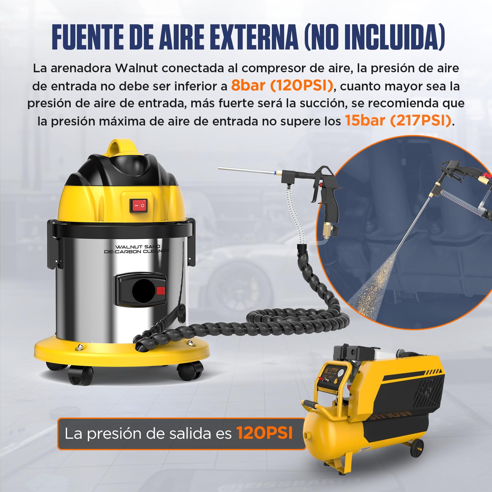 HTS558 Walnut Blaster, Arenadora de Chorro de Arena de Nuez 220V, Limpiador de Válvulas de Admisión del Coche, Sand Blaster Limpieza Depósitos de Carbono de Motor,con 2kg Abrasivo