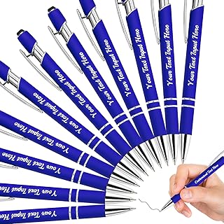 Personalized Pens with Name Custom Ballpoint Pens Bulk Customized Engraved Pen Stylus for Business Graduation Black Ink Advertising Office Gifts Blue 12 PCS
