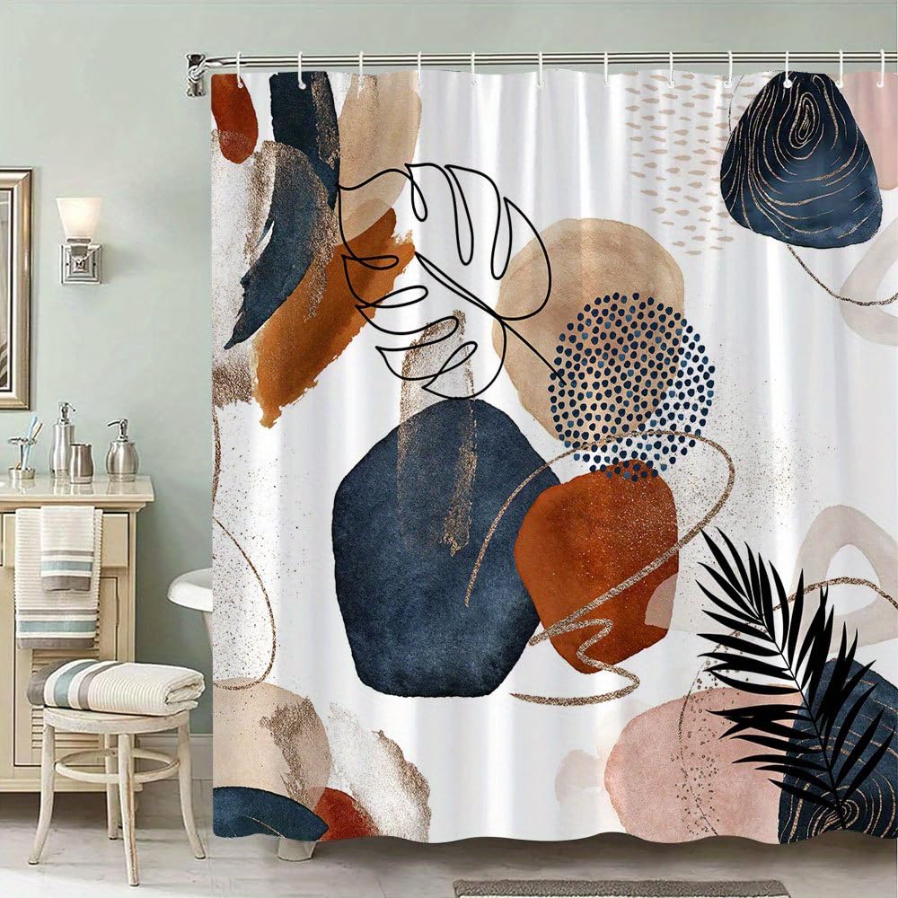 GLWDMB 1 Piece 120x180CM Abstract Geometric Watercolor Printed Shower Curtain With Hook, Polyester, for Windows And Walls, Bathtub, Bathroom, Machine Washable, All Season Universal